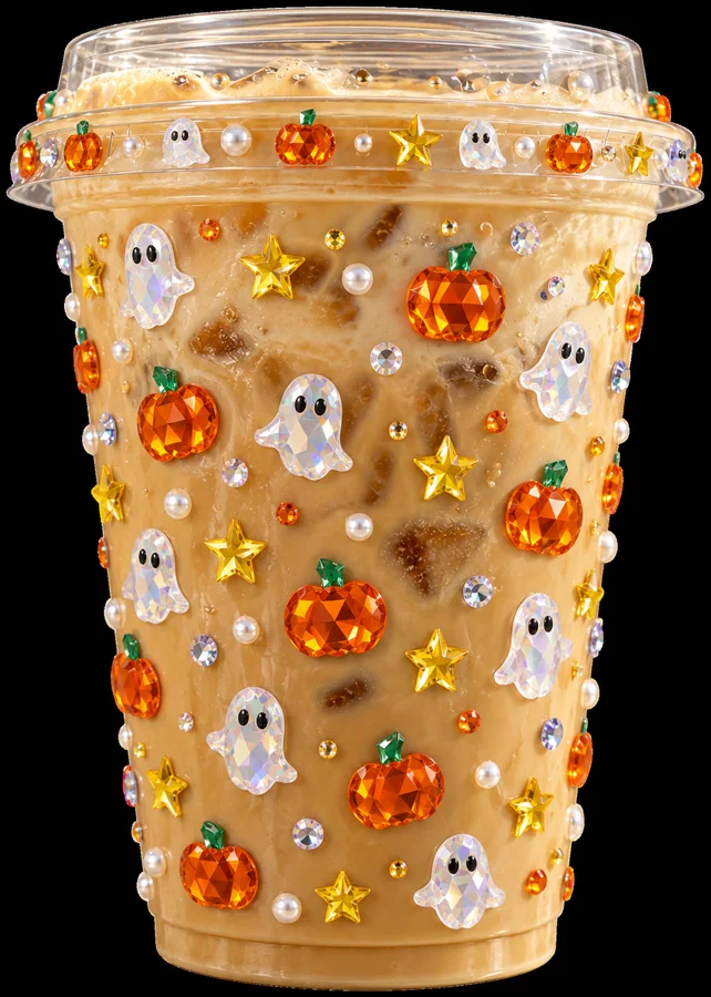 Midnight Apple Dunkin' Zero, rhinestone Halloween iced coffee